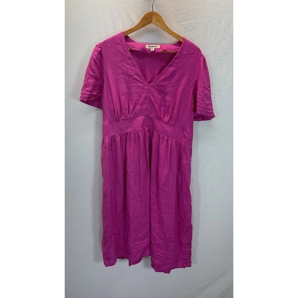 Boden V Neck Linen Dress UK 20L/US 16-18L Berry Pink Travel Tiered Beach Spring Boden V Neck Linen Dress UK 20L/US 16-18L Berry Pink Travel Tiered Beach Spring